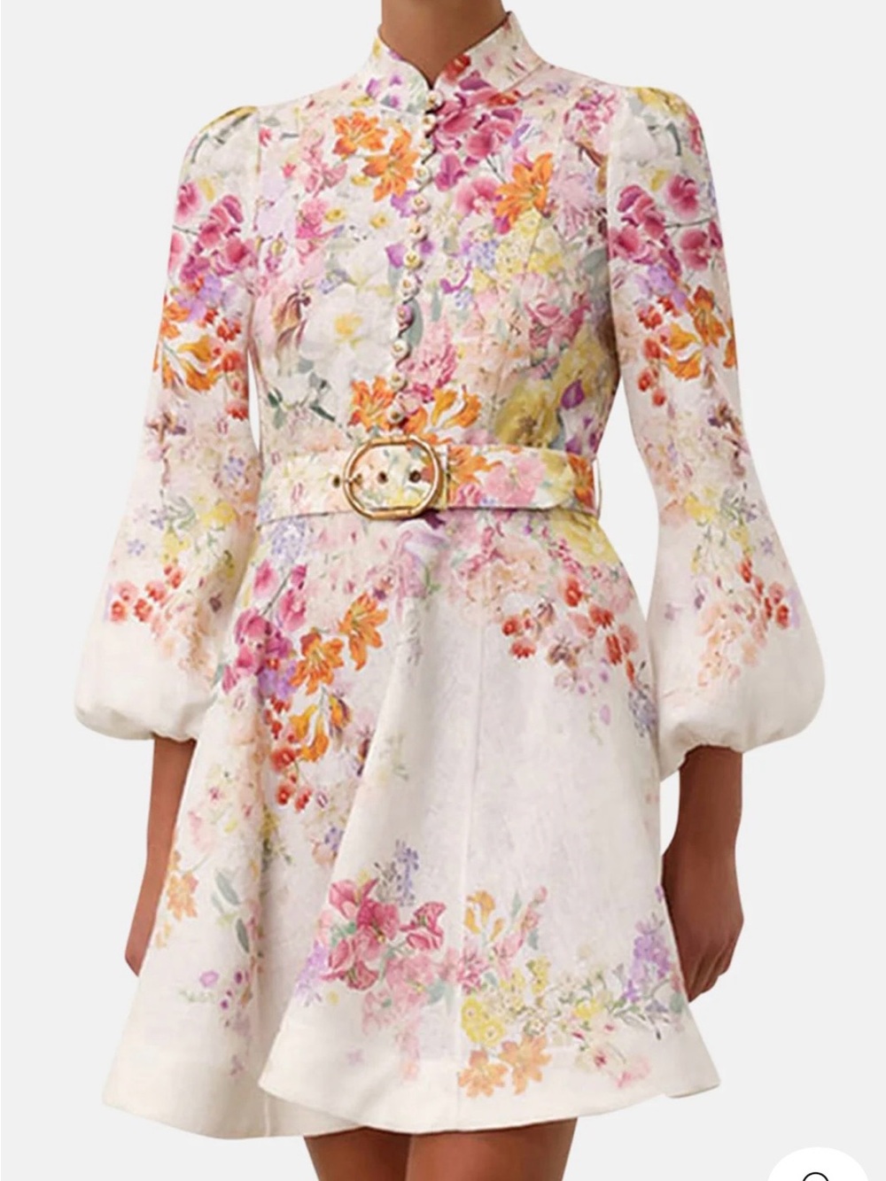 Zimmermann Floral Linen Mini Dress Size 0 (US 4) , Rare Sold Out,Belt Included